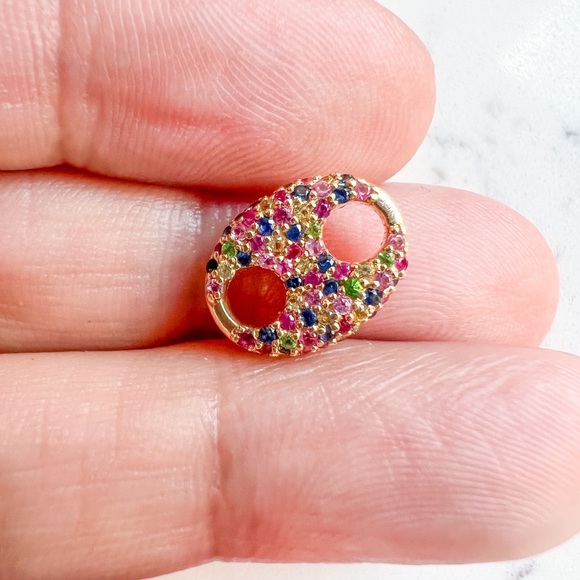Multi Gemstone Rainbow Puffed Mariner Charm 14k Gold - Picture 3 of 5